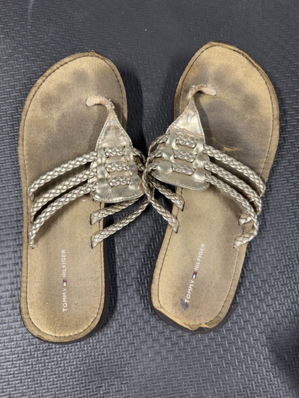 Tommy Hilfiger Metallic Gold Braided Strap Toe-Post Sandals
